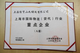 我司榮膺上海市國際物流貨代業重點企業A類企業資格，彰顯專業實力